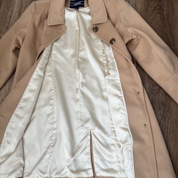 Lands’ End Coat Womens 14 Tan/Camel Button Front Mid-Length Classic Overcoat - Picture 9 of 11